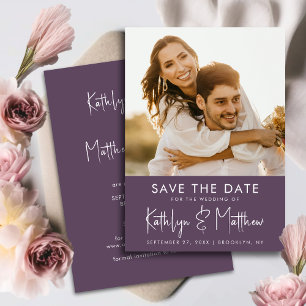 Elegant Mauve Fun Script Modern Photo Wedding Save The Date