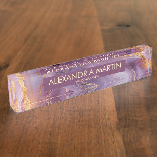 Elegant Mauve Gold Glitter Office Desk Name Nameplate
