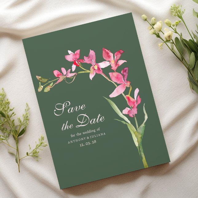 Elegant mauve green pink orchid Save the Date  Invitation (Elegant mauve green pink orchid Save the Date)