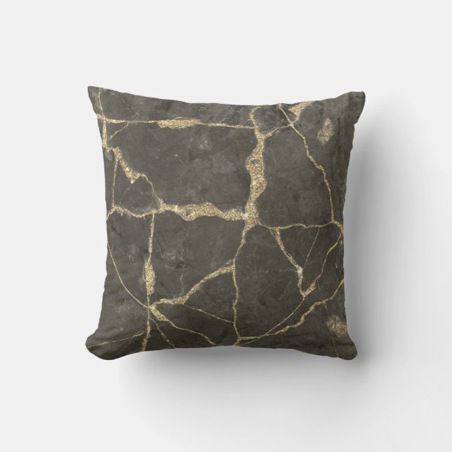 Elegant mauve grey faux gold glitter marble throw pillow (Front)