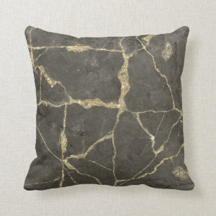 Elegant mauve grey faux gold glitter marble throw pillow