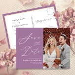 Elegant Mauve Modern Photo Wedding Save The Date Announcement Postcard<br><div class="desc">Elegant Mauve Elegant Script Modern Photo Minimalist Wedding Save The Date Announcement Postcard. Let your family, friends and colleagues know that you have set a date for your wedding celebration with this elegant, stylish and modern wedding save the date invitation card. All the texts are pre-arranged for you to personalize...</div>