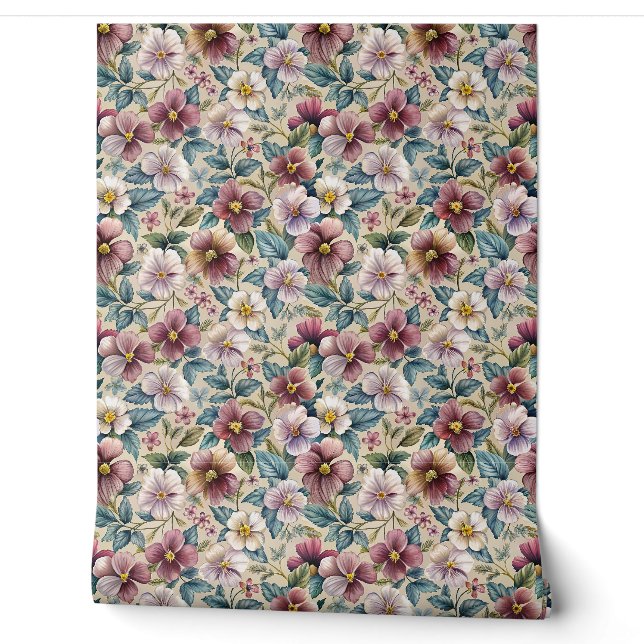 Elegant mauve pastel purple lilac burgundy violets wallpaper (Unrolling)