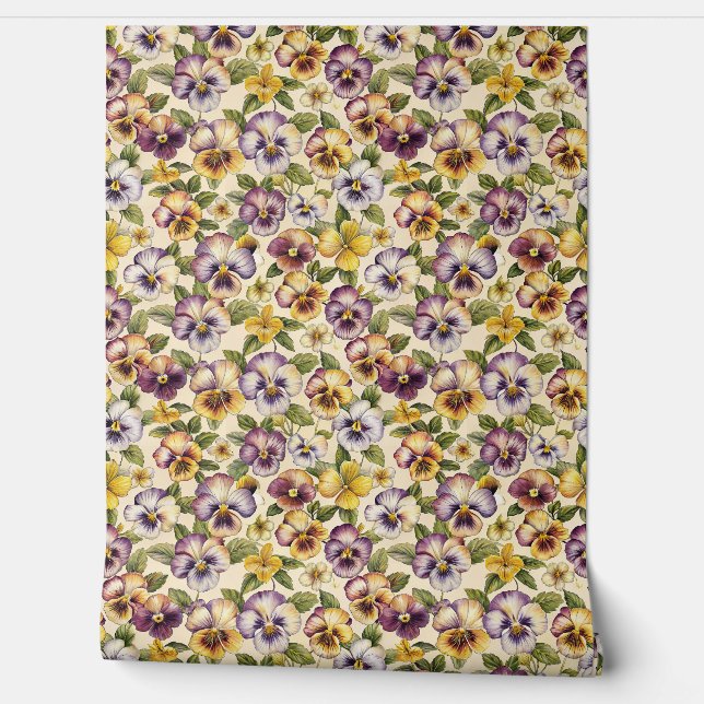 Elegant mauve pastel purple lilac yellow violets wallpaper (Unrolling)