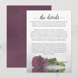 Elegant Mauve Pink Reflecting Rose Wedding Details Enclosure Card