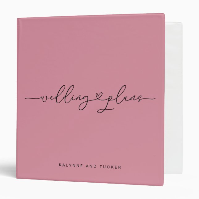 Elegant Mauve Pink Wedding Plans Heart Binder (Front/Inside)