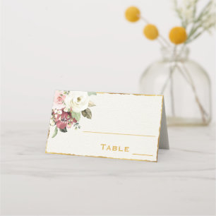 Elegant Mauve Pink White Florals Luxe Gold Edge Place Card