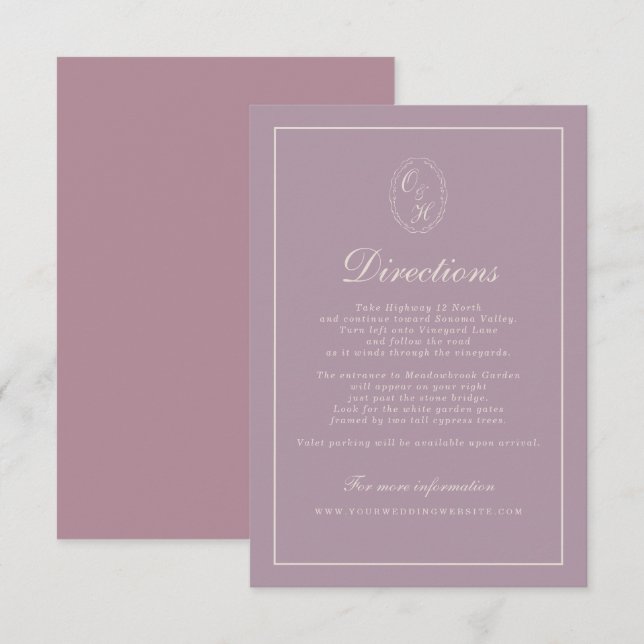 Elegant Mauve Plum Wedding Directions Card (Front/Back)