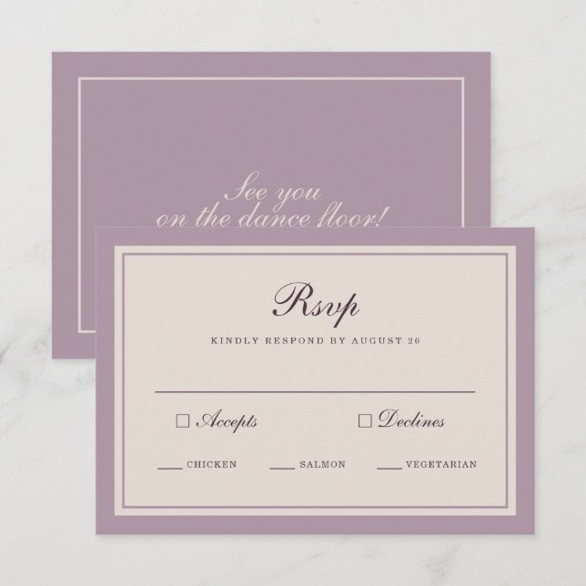 Elegant Mauve Plum Wedding RSVP Card (Front/Back)