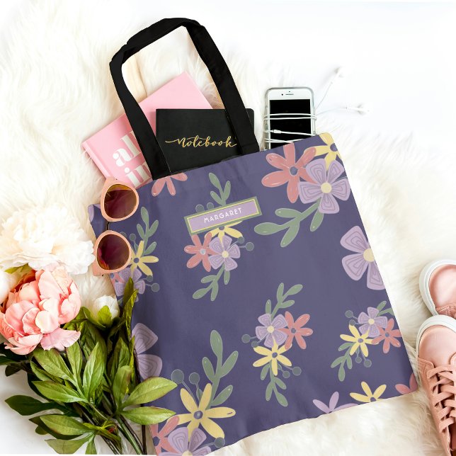 Elegant Mauve Purple Boho Floral Pattern Tote Bag (Creator Uploaded)