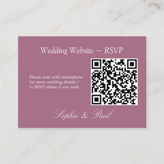 Elegant Mauve QR Code Website RSVP Card (Front)