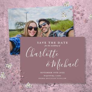 Elegant Mauve Signature Script Photo Save The Date
