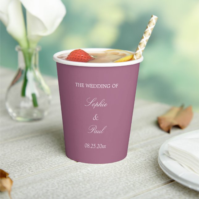 Elegant Mauve Wedding Paper Cups (Insitu)
