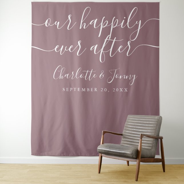 Elegant Mauve Wedding Photo Backdrop Tapestry (In Situ)