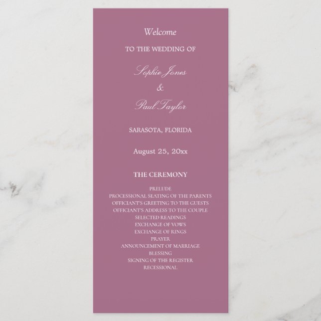 Elegant Mauve Wedding Program (Front)