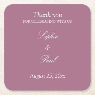 Elegant Mauve Wedding Thank You Square Paper Coaster