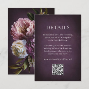 Elegant Maximalist Purple Floral QR Code Wedding Enclosure Card
