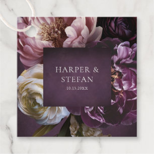 Elegant Maximalist Purple Floral Wedding Favour Tags