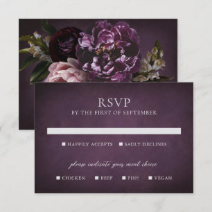 Elegant Maximalist Purple Floral Wedding RSVP Card