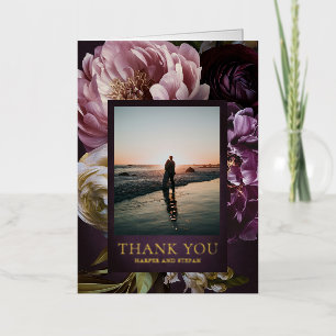 Elegant Maximalist Purple Floral Wedding Thank You Foil Greeting Card