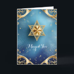 Elegant Mazal Tov, 5" x 7" Folded Greeting Card<br><div class="desc">Gold Star of David with exquisite gold details against a blue background; the greeting is "Mazal Tov" on the front. The inside has been left blank for you to personalize this elegant card.  Suggested for weddings,  birthdays,  bar mitzvahs,  bat mitzvahs,  and other special occasions or holidays.</div>