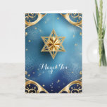 Elegant Mazel Tov, 5" x 7" Folded Greeting Card<br><div class="desc">Gold Star of David with exquisite gold details against a blue background; the greeting is "Mazel Tov" on the front. The inside has been left blank for you to personalize this elegant card.  Suggested for weddings,  birthdays,  bar mitzvahs,  bat mitzvahs,  and other special occasions or holidays.</div>