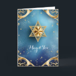 Elegant Mazel Tov, 5" x 7" Folded Greeting Card<br><div class="desc">Gold Star of David with exquisite gold details against a blue background; the greeting is "Mazel Tov" on the front. The inside has been left blank for you to personalize this elegant card.  Suggested for weddings,  birthdays,  bar mitzvahs,  bat mitzvahs,  and other special occasions or holidays.</div>