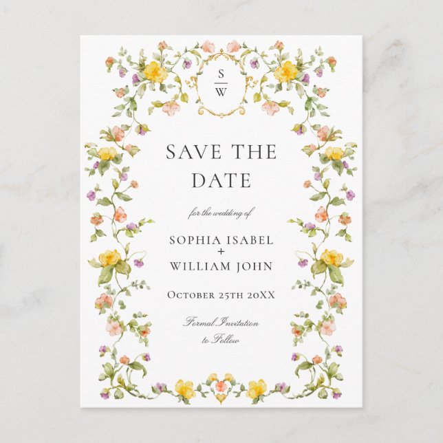 Elegant Meadow Wildflowers Wedding Save the Date Postcard (Front)