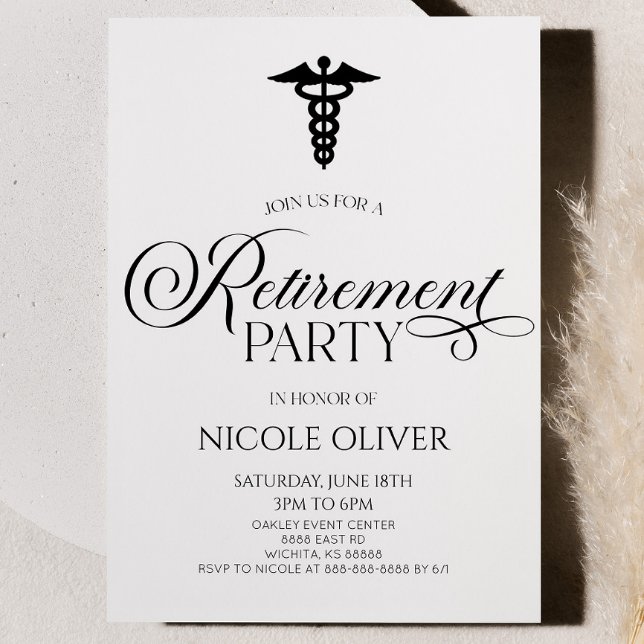 Elegant Medical Caduceus Retirement Invitation (Creator Uploaded)