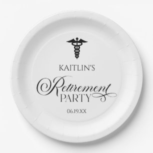 Elegant Medical Caduceus Retirement Party Paper Plate