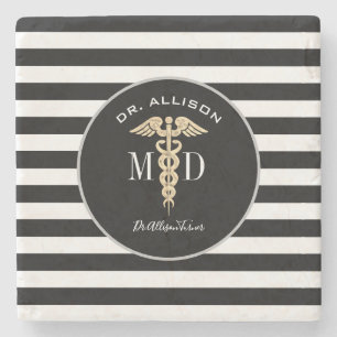 Elegant Medical Doctor Black White Personalized Stone Coaster