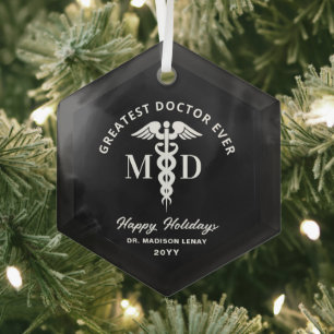 Elegant Medical Doctor Personalized Christmas Glass Ornament