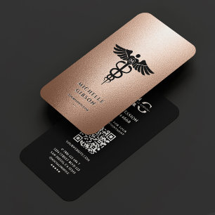 Elegant Medical Nurse Black Caduceus Rosegold Business Card