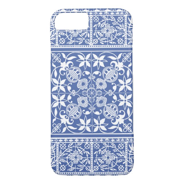 Elegant Medieval French Lace Blue and White Case-Mate iPhone Case (Back)