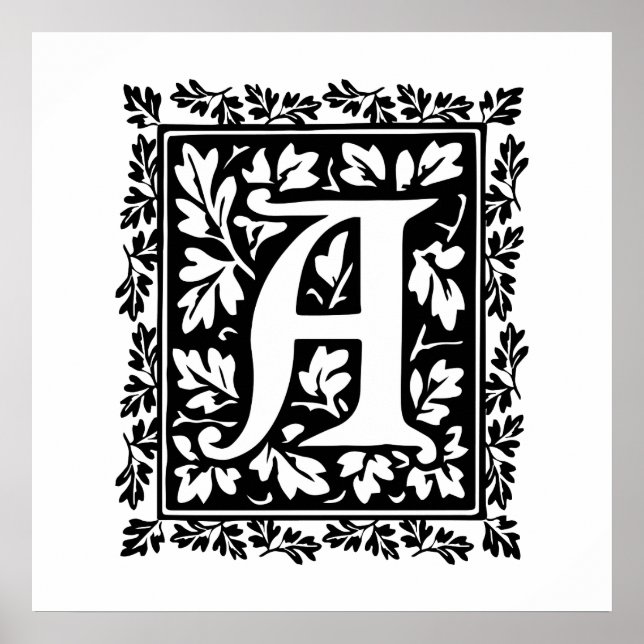 Elegant Medieval Illuminated Manuscript Letter A Poster (Front)