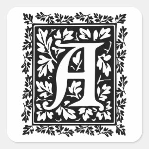 Elegant Medieval Illuminated Manuscript Letter A Square Sticker
