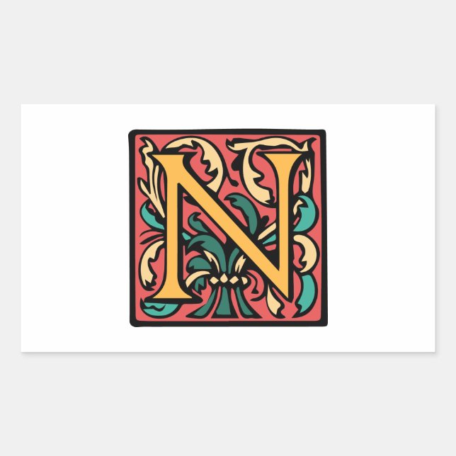 Elegant Medieval Initial N Antique Monogram Sticker (Front)