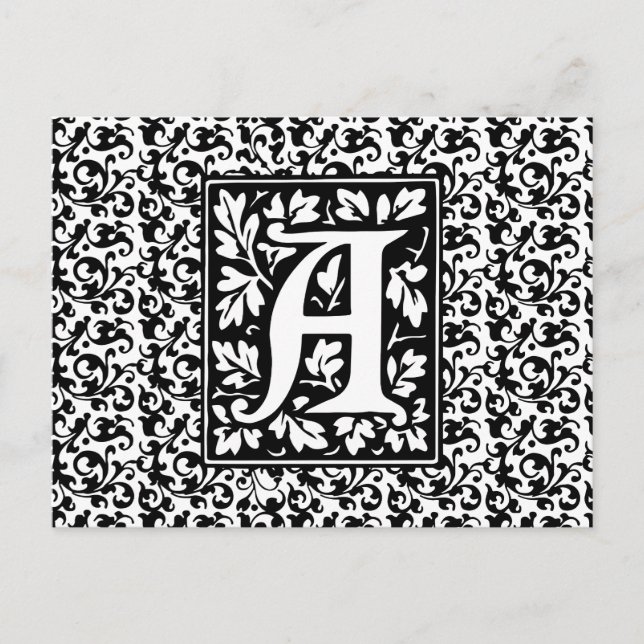 Elegant Medieval Letter A Antique Monogram Postcard (Front)