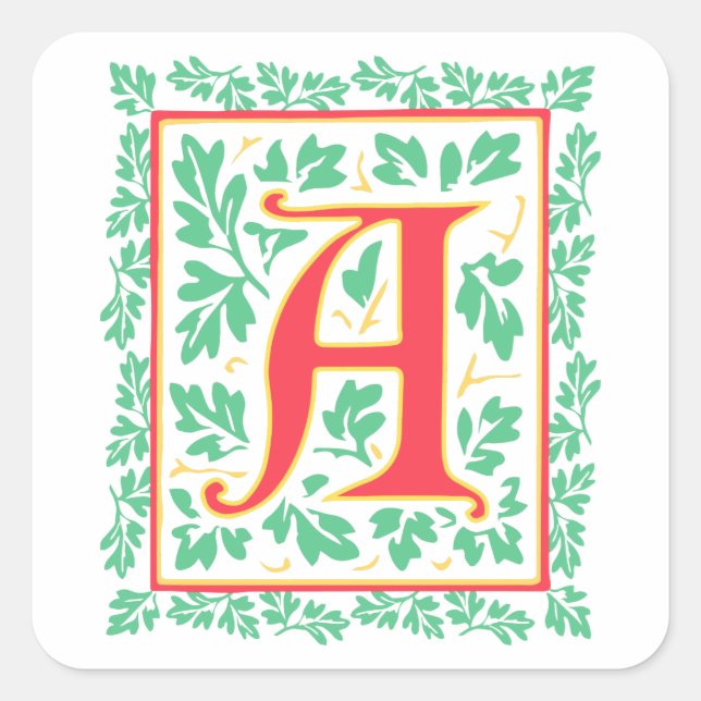 Elegant Medieval Letter A Antique Monogram Square Sticker (Front)