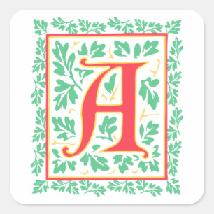 Elegant Medieval Letter A Antique Monogram Square Sticker