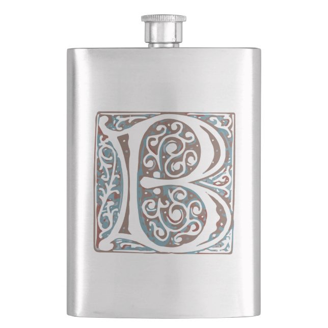 Elegant Medieval Letter B Antique Monogram Hip Flask (Front)