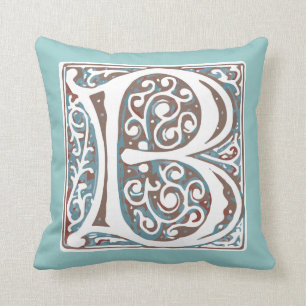 Elegant Medieval Letter B Antique Monogram Throw Pillow