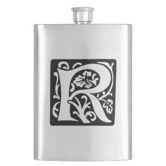 Elegant Medieval Letter R Antique Monogram Hip Flask