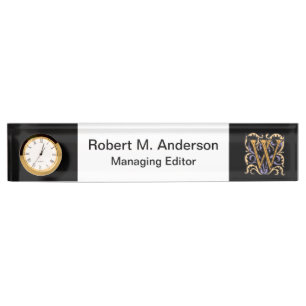 Elegant Medieval Letter W Antique Monogram Nameplate