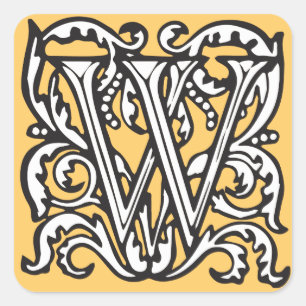 Elegant Medieval Letter W Monogram Square Sticker