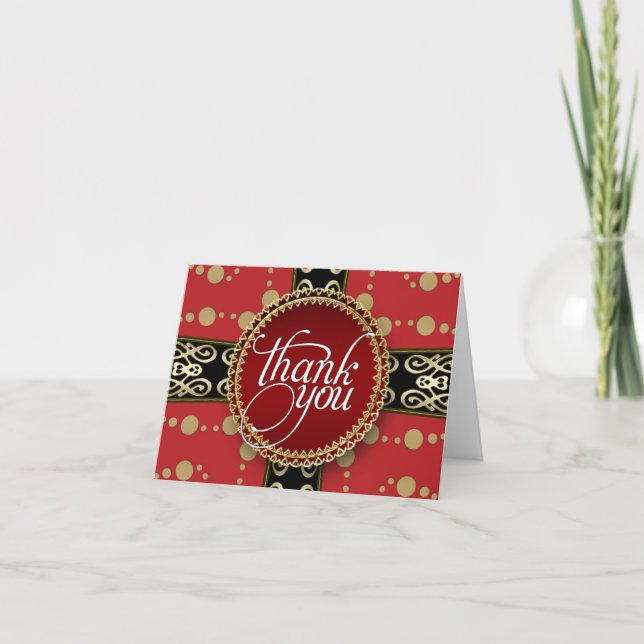 Elegant Medieval Red Gold & Black Thank You Card (Front)