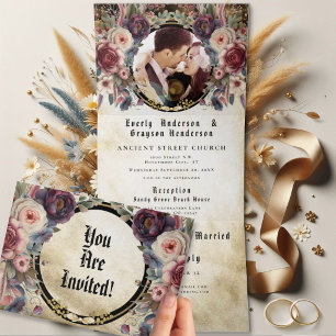 Elegant Medieval Rose Floral Wedding TriFold