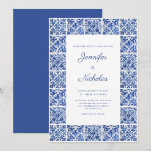 Elegant Mediterranean Blue Tiles Wedding Invitation