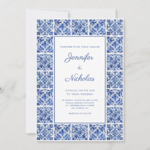 Elegant Mediterranean Blue Tiles Wedding Invitation