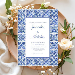 Elegant Mediterranean Blue Tiles Wedding Invitation